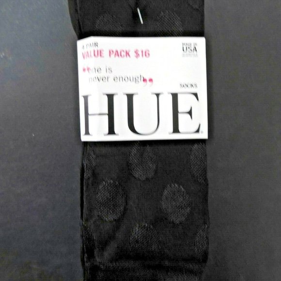 Hue Black Luster Large Dot and Solid Socks 4 Pairs Pack One Size Women's2 Solid - Picture 1 of 4